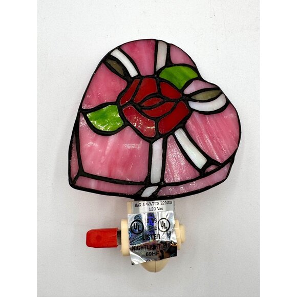 Vintage Heart Shape Stained Glass Rose Night Light - Picture 2 of 5